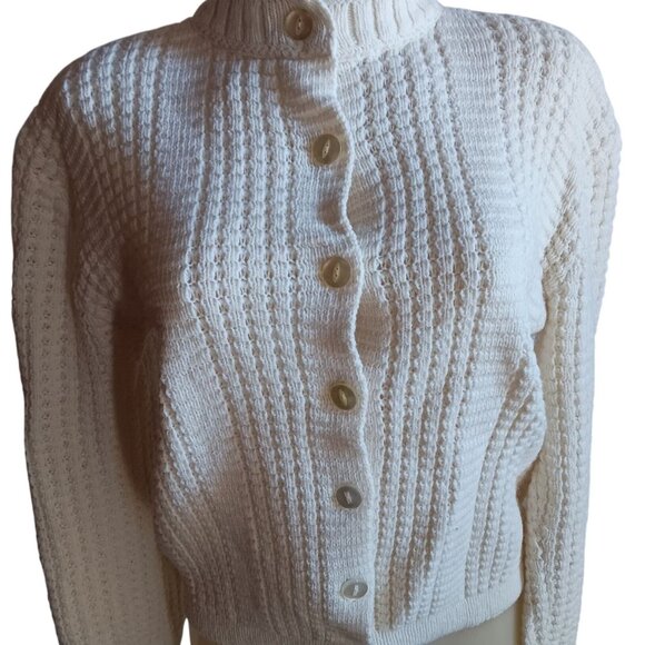 Vintage Medium Cardigan Sweater Women's 70's Knit Button-Up Ribbed Collar & Cuff - Picture 1 of 7